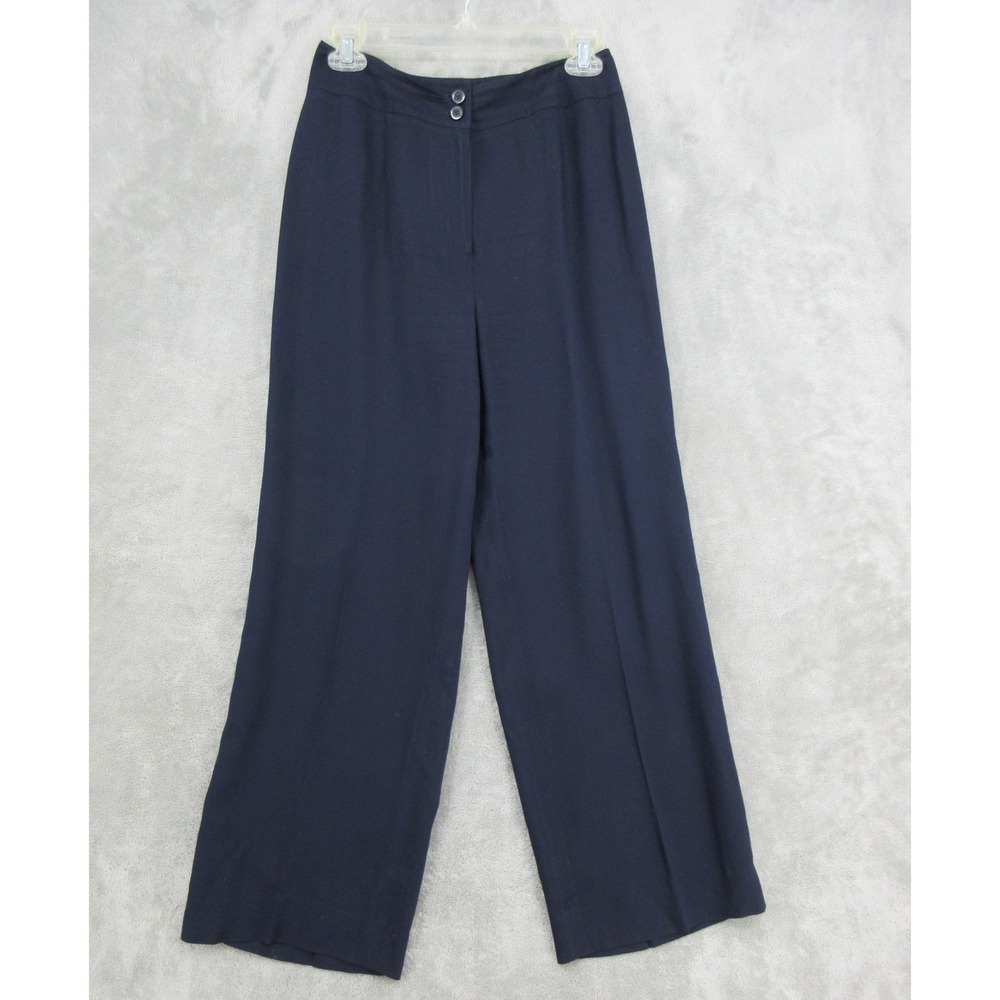 Vintage Carlisle Pants Womens Size 4 Navy Blue Silk Blend Wide Leg Trousers Zip